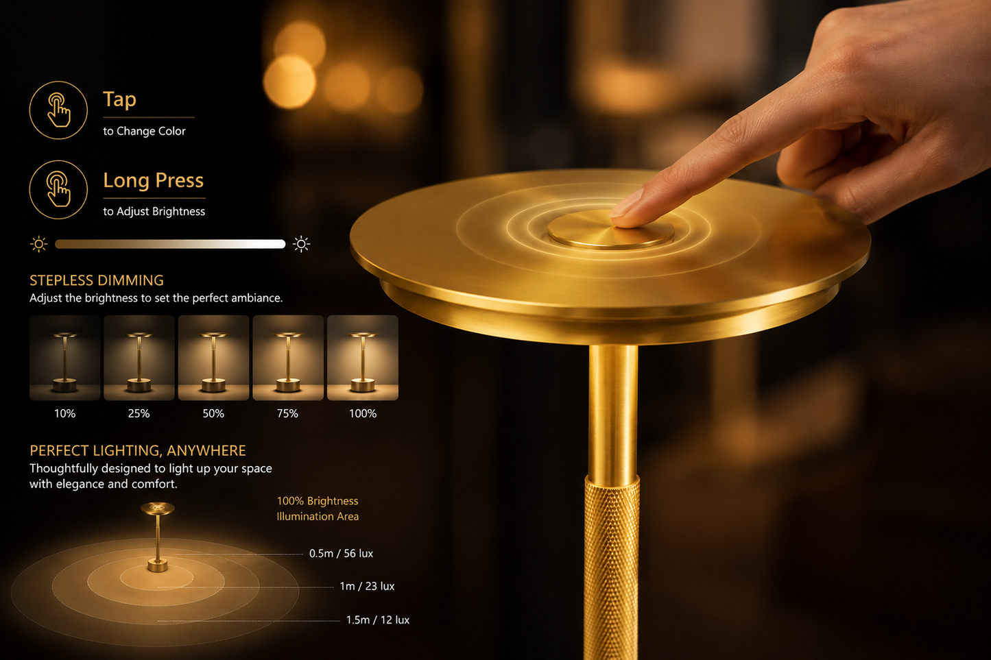 LUMIX GOLD™ Cordless Metal Table Lamp